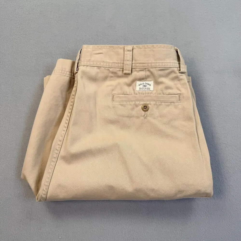 Polo Ralph Lauren Cargo Shorts Mens 35 Beige Khaki Canvas Cotton 10 Inseam
